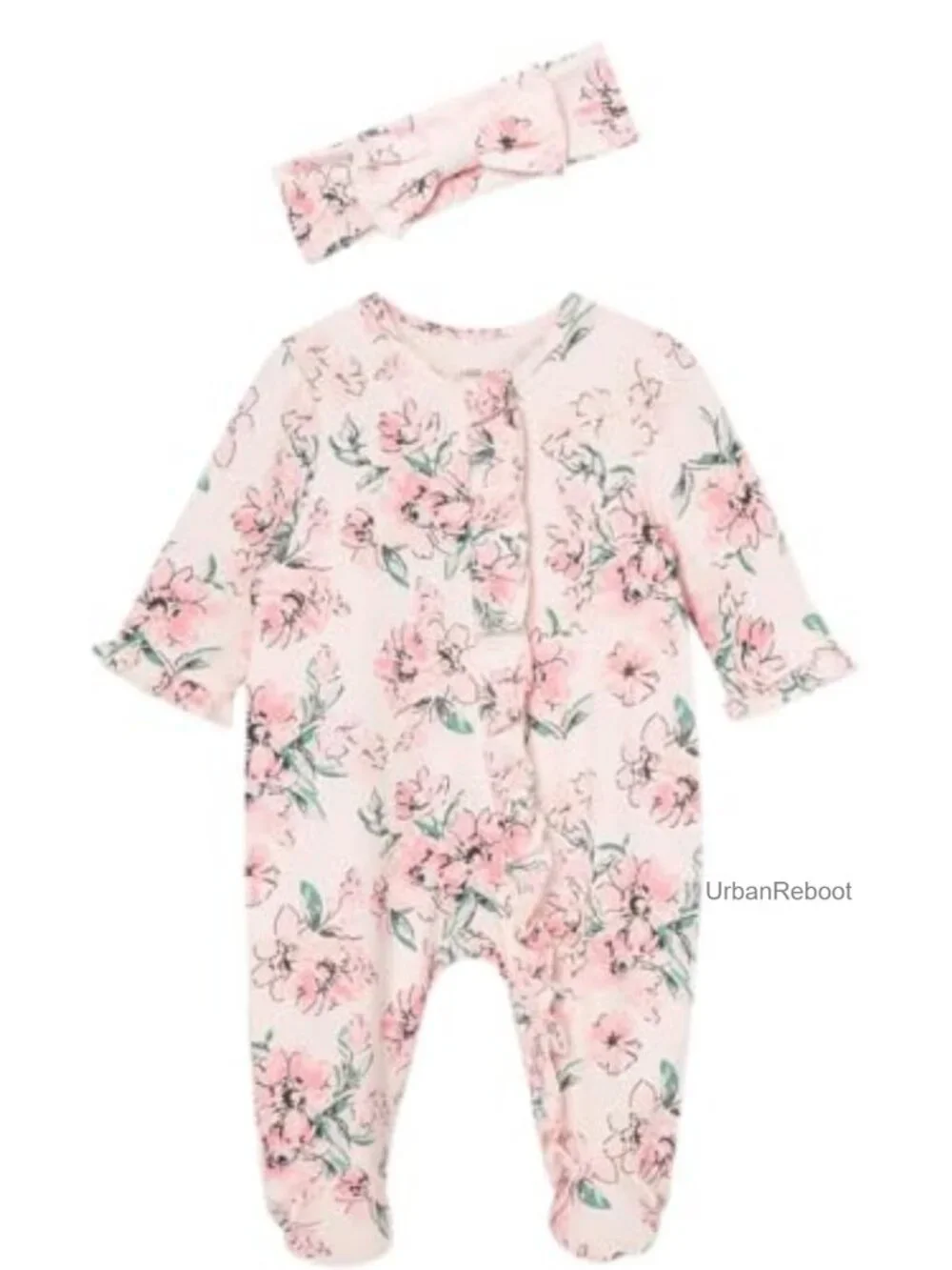 100% Cotton 2-Piece Zipper Closure Footie and Headband Set